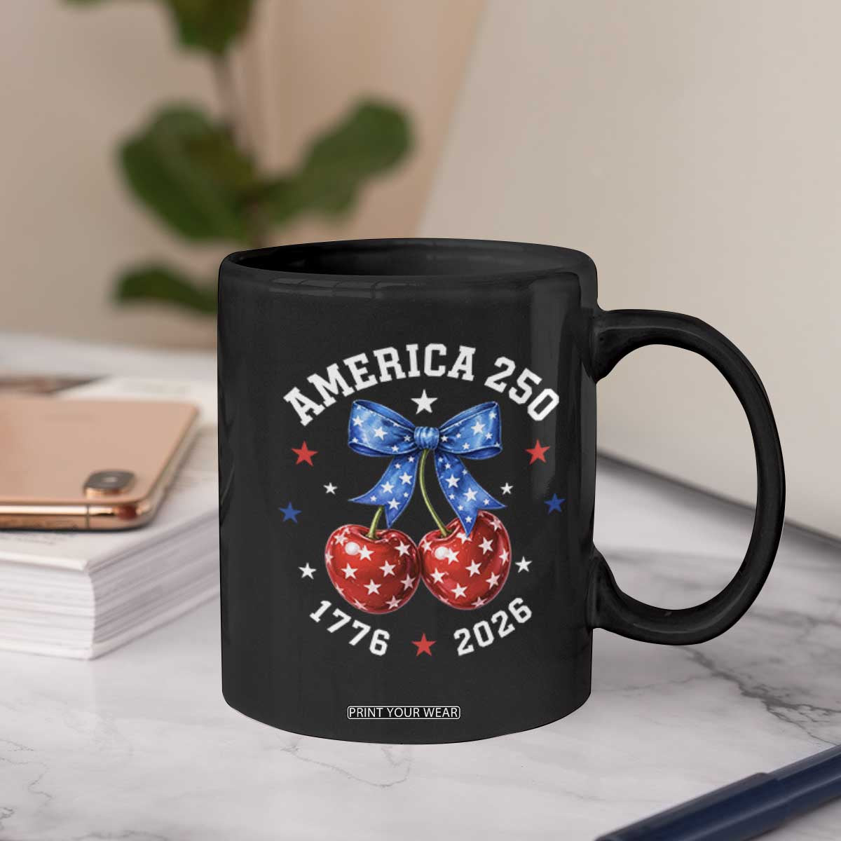 250 Anniversary USA Coffee Mug Cherry Coquette Bow 4th Of July 1776 2026 250th Birthday TS10 Print Your Wear