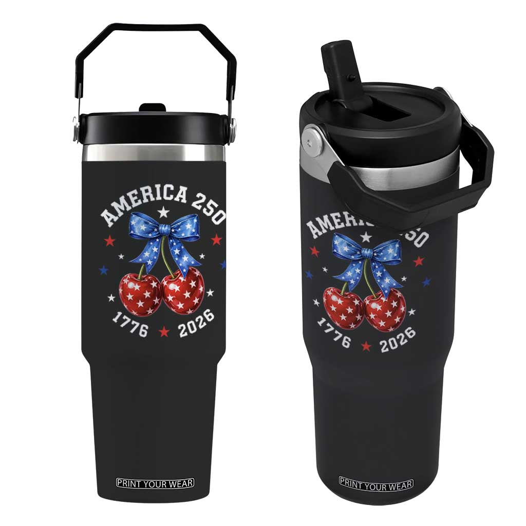 250 Anniversary USA Flip Straw Tumbler Cherry Coquette Bow 4th Of July 1776 2026 250th Birthday TS10 One Size: 30 oz Black Print Your Wear