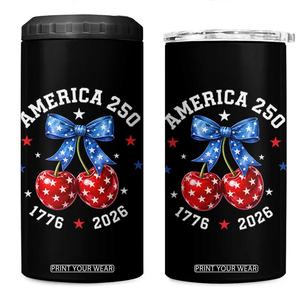 250 Anniversary USA 4 in 1 Can Cooler Tumbler Cherry Coquette Bow 4th Of July 1776 2026 250th Birthday TS10 One Size: 16 oz Black Print Your Wear