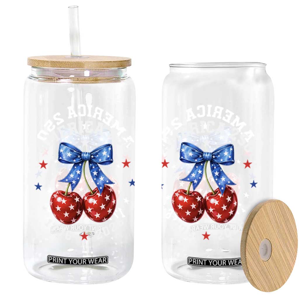 250 Anniversary USA Glass Can Cherry Coquette Bow 4th Of July 1776 2026 250th Birthday TS10 Print Your Wear