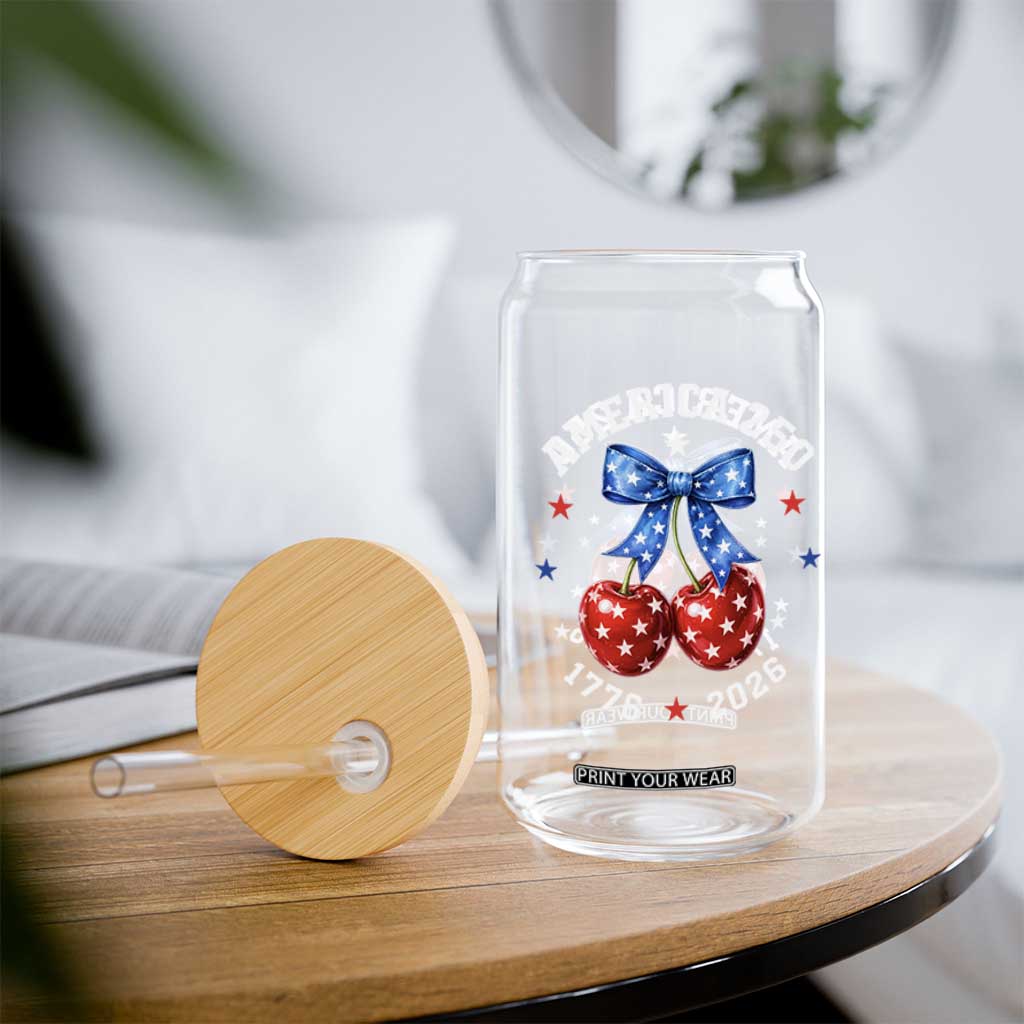 250 Anniversary USA Glass Can Cherry Coquette Bow 4th Of July 1776 2026 250th Birthday TS10 Print Your Wear