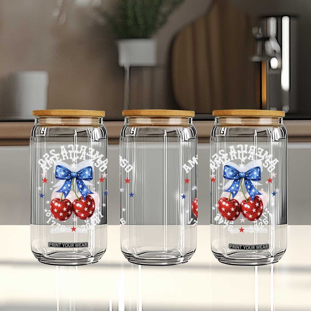 250 Anniversary USA Glass Can Cherry Coquette Bow 4th Of July 1776 2026 250th Birthday TS10 Print Your Wear