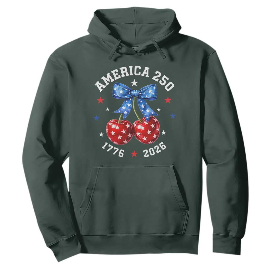 250 Anniversary USA Hoodie Cherry Coquette Bow 4th Of July 1776 2026 250th Birthday TS10 Dark Forest Green Print Your Wear