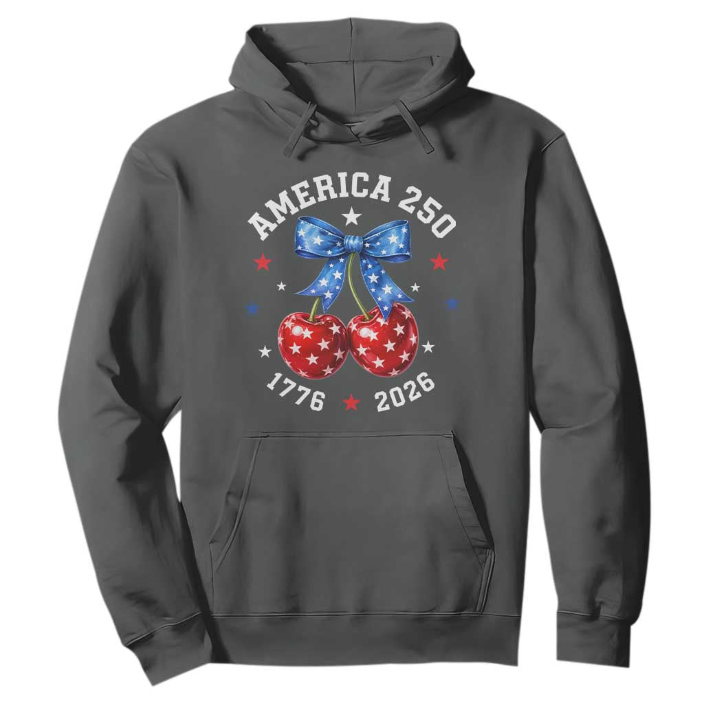 250 Anniversary USA Hoodie Cherry Coquette Bow 4th Of July 1776 2026 250th Birthday TS10 Dark Heather Print Your Wear