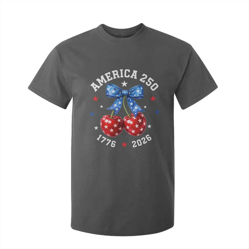250 Anniversary USA T Shirt For Kid Cherry Coquette Bow 4th Of July 1776 2026 250th Birthday TS10 Dark Heather Print Your Wear