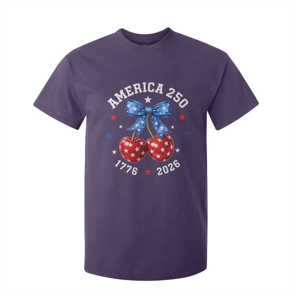 250 Anniversary USA T Shirt For Kid Cherry Coquette Bow 4th Of July 1776 2026 250th Birthday TS10 Purple Print Your Wear