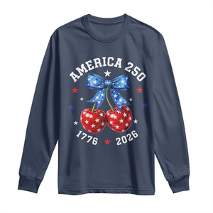 250 Anniversary USA Long Sleeve Shirt Cherry Coquette Bow 4th Of July 1776 2026 250th Birthday TS10 Navy Print Your Wear