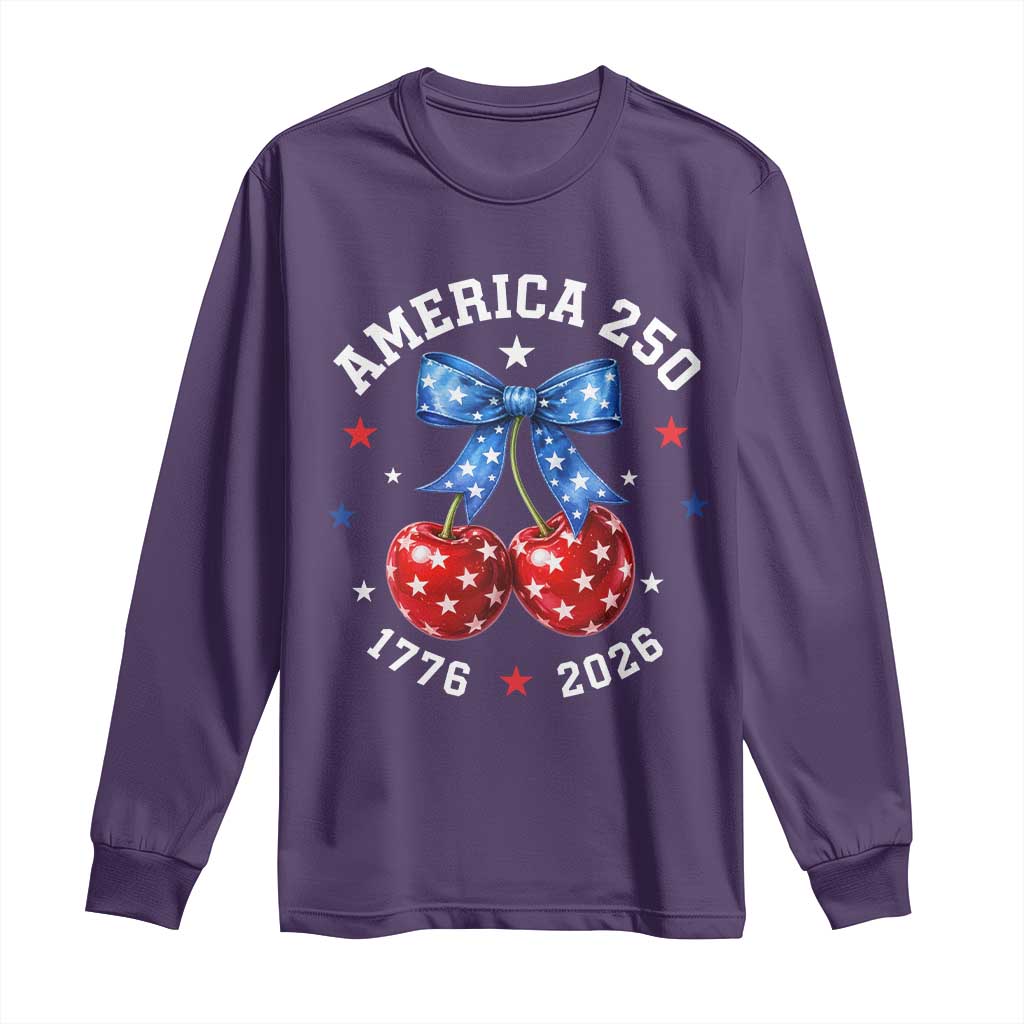 250 Anniversary USA Long Sleeve Shirt Cherry Coquette Bow 4th Of July 1776 2026 250th Birthday TS10 Purple Print Your Wear