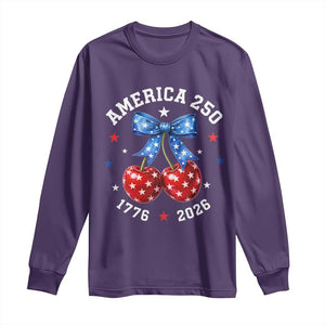 250 Anniversary USA Long Sleeve Shirt Cherry Coquette Bow 4th Of July 1776 2026 250th Birthday TS10 Purple Print Your Wear