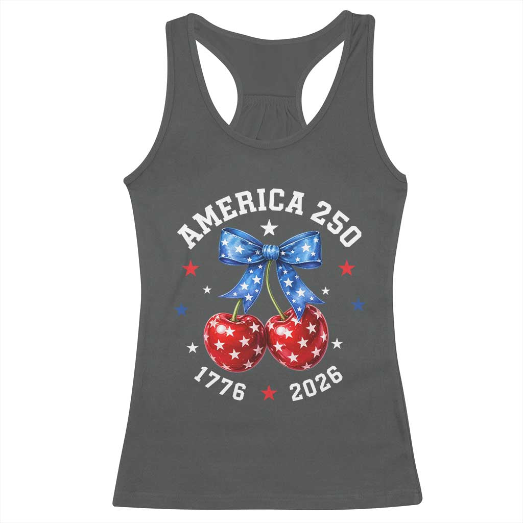 250 Anniversary USA Racerback Tank Top Cherry Coquette Bow 4th Of July 1776 2026 250th Birthday TS10 Dark Heather Print Your Wear