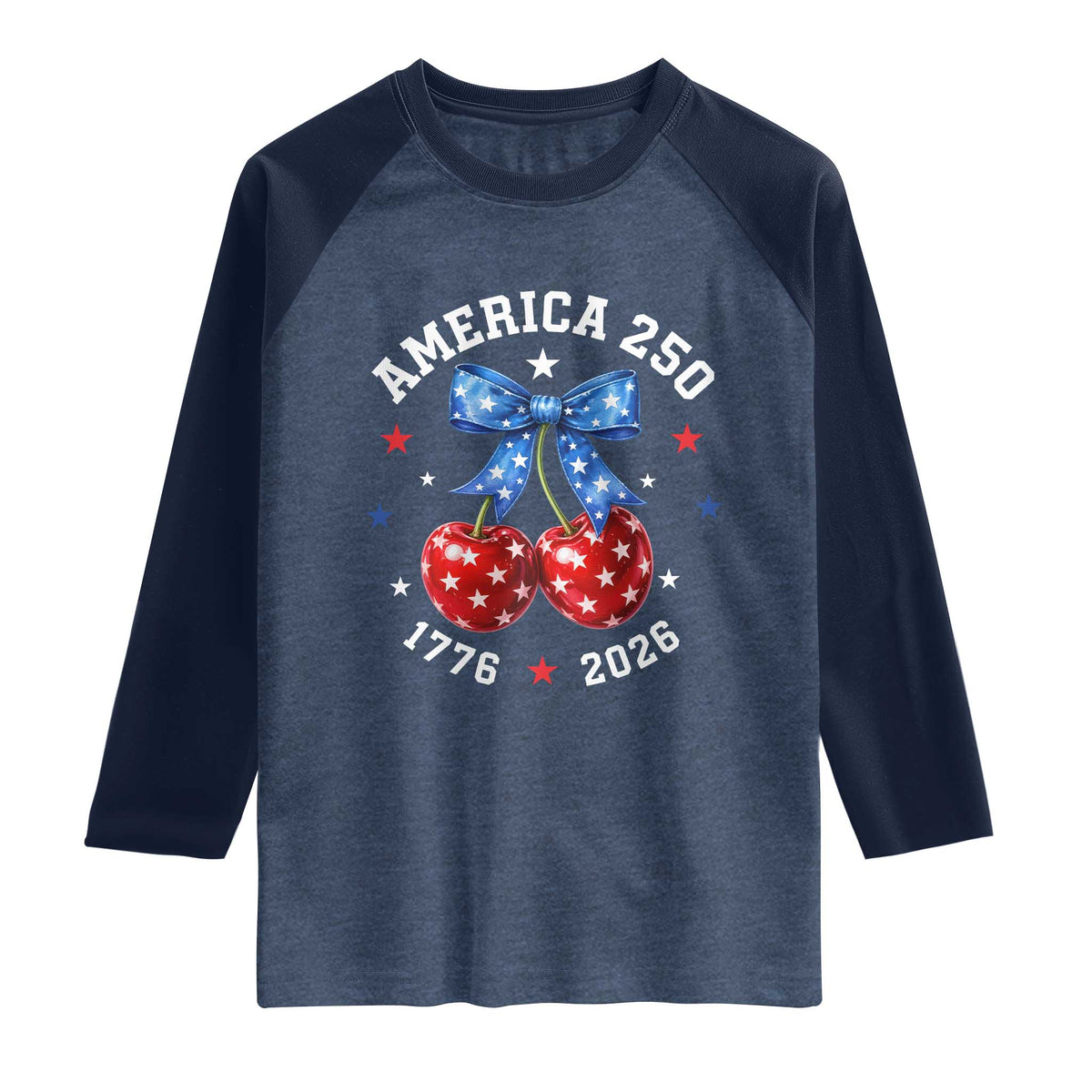 250 Anniversary USA Raglan Shirt Cherry Coquette Bow 4th Of July 1776 2026 250th Birthday TS10 Heather Denim Navy Print Your Wear