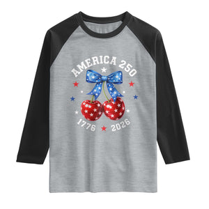 250 Anniversary USA Raglan Shirt Cherry Coquette Bow 4th Of July 1776 2026 250th Birthday TS10 Heather Gray Black Print Your Wear