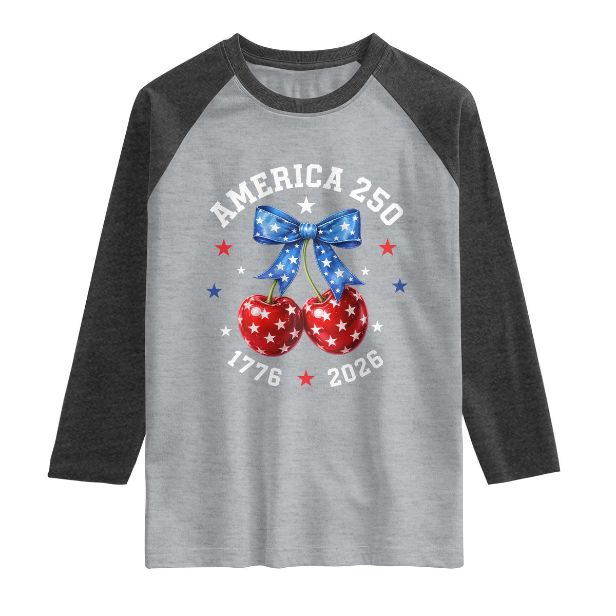 250 Anniversary USA Raglan Shirt Cherry Coquette Bow 4th Of July 1776 2026 250th Birthday TS10 Heather Gray Heather Charcoal Print Your Wear
