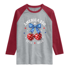 250 Anniversary USA Raglan Shirt Cherry Coquette Bow 4th Of July 1776 2026 250th Birthday TS10 Heather Gray Heather Red Print Your Wear
