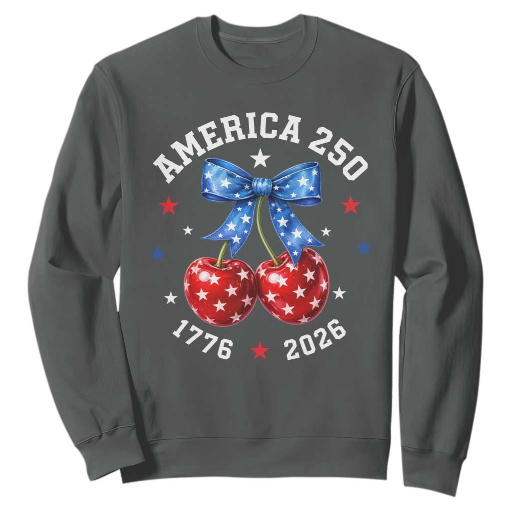 250 Anniversary USA Sweatshirt Cherry Coquette Bow 4th Of July 1776 2026 250th Birthday TS10 Dark Heather Print Your Wear