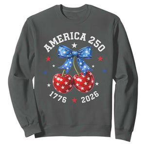 250 Anniversary USA Sweatshirt Cherry Coquette Bow 4th Of July 1776 2026 250th Birthday TS10 Dark Heather Print Your Wear