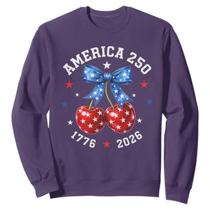 250 Anniversary USA Sweatshirt Cherry Coquette Bow 4th Of July 1776 2026 250th Birthday TS10 Purple Print Your Wear