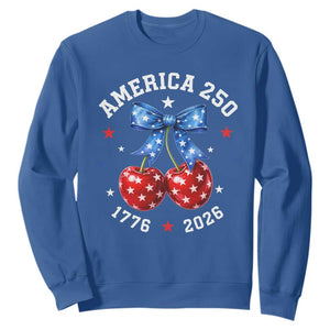 250 Anniversary USA Sweatshirt Cherry Coquette Bow 4th Of July 1776 2026 250th Birthday TS10 Royal Blue Print Your Wear