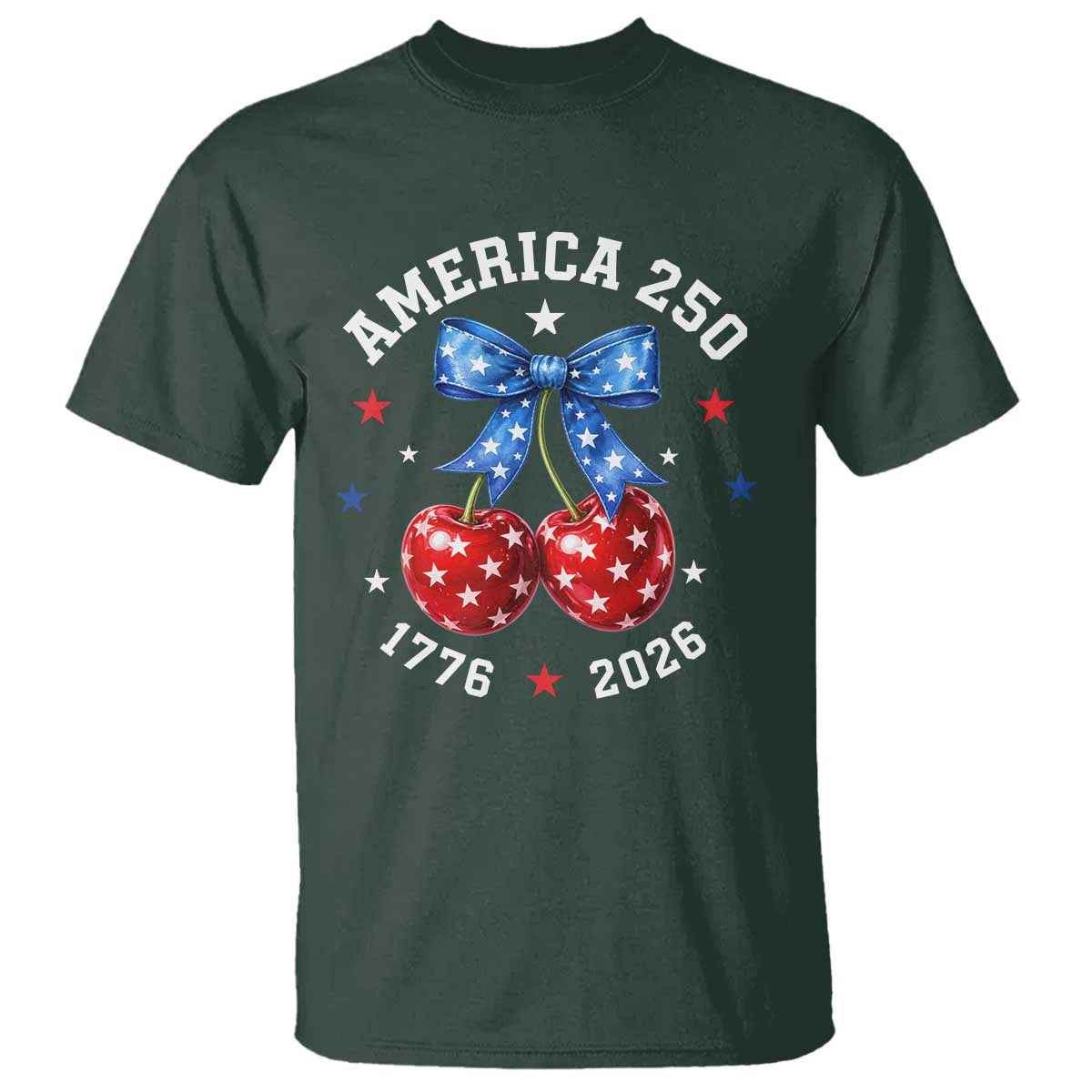 250 Anniversary USA T Shirt Cherry Coquette Bow 4th Of July 1776 2026 250th Birthday TS10 Dark Forest Green Print Your Wear
