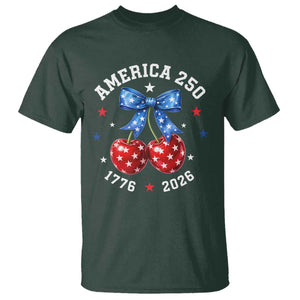 250 Anniversary USA T Shirt Cherry Coquette Bow 4th Of July 1776 2026 250th Birthday TS10 Dark Forest Green Print Your Wear