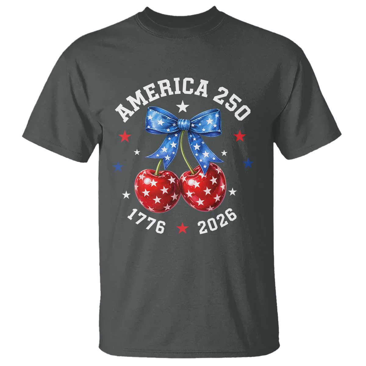250 Anniversary USA T Shirt Cherry Coquette Bow 4th Of July 1776 2026 250th Birthday TS10 Dark Heather Print Your Wear