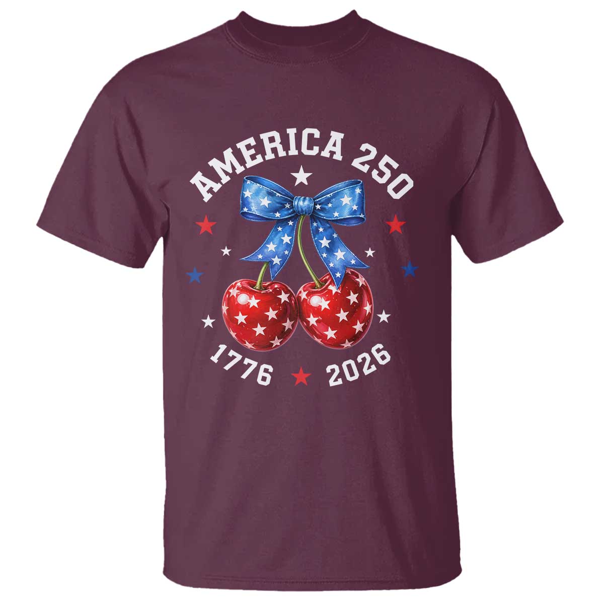 250 Anniversary USA T Shirt Cherry Coquette Bow 4th Of July 1776 2026 250th Birthday TS10 Maroon Print Your Wear