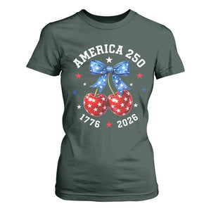 250 Anniversary USA T Shirt For Women Cherry Coquette Bow 4th Of July 1776 2026 250th Birthday TS10 Dark Forest Green Print Your Wear
