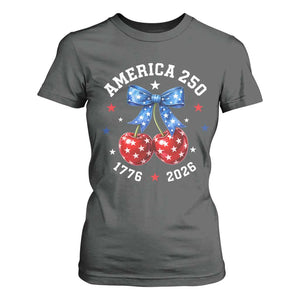 250 Anniversary USA T Shirt For Women Cherry Coquette Bow 4th Of July 1776 2026 250th Birthday TS10 Dark Heather Print Your Wear