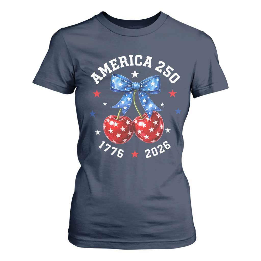 250 Anniversary USA T Shirt For Women Cherry Coquette Bow 4th Of July 1776 2026 250th Birthday TS10 Navy Print Your Wear