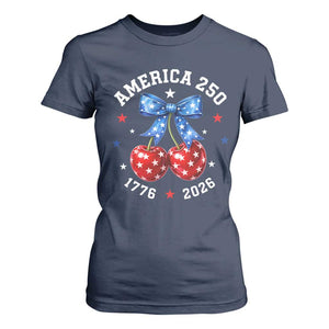 250 Anniversary USA T Shirt For Women Cherry Coquette Bow 4th Of July 1776 2026 250th Birthday TS10 Navy Print Your Wear