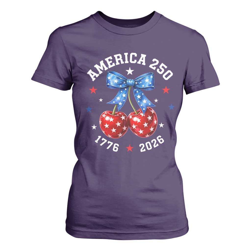 250 Anniversary USA T Shirt For Women Cherry Coquette Bow 4th Of July 1776 2026 250th Birthday TS10 Purple Print Your Wear