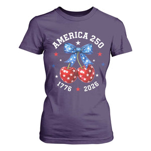250 Anniversary USA T Shirt For Women Cherry Coquette Bow 4th Of July 1776 2026 250th Birthday TS10 Purple Print Your Wear