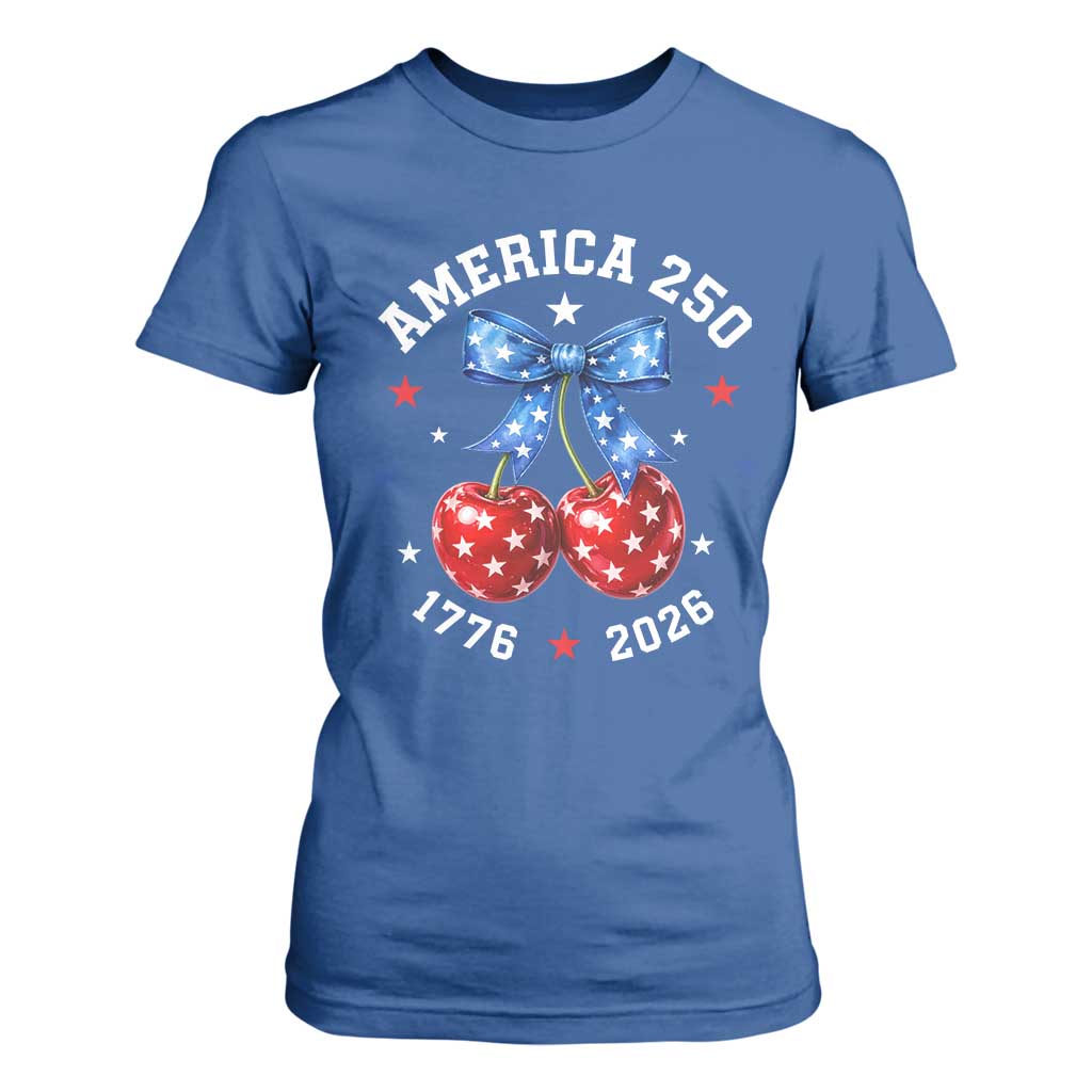 250 Anniversary USA T Shirt For Women Cherry Coquette Bow 4th Of July 1776 2026 250th Birthday TS10 Royal Blue Print Your Wear