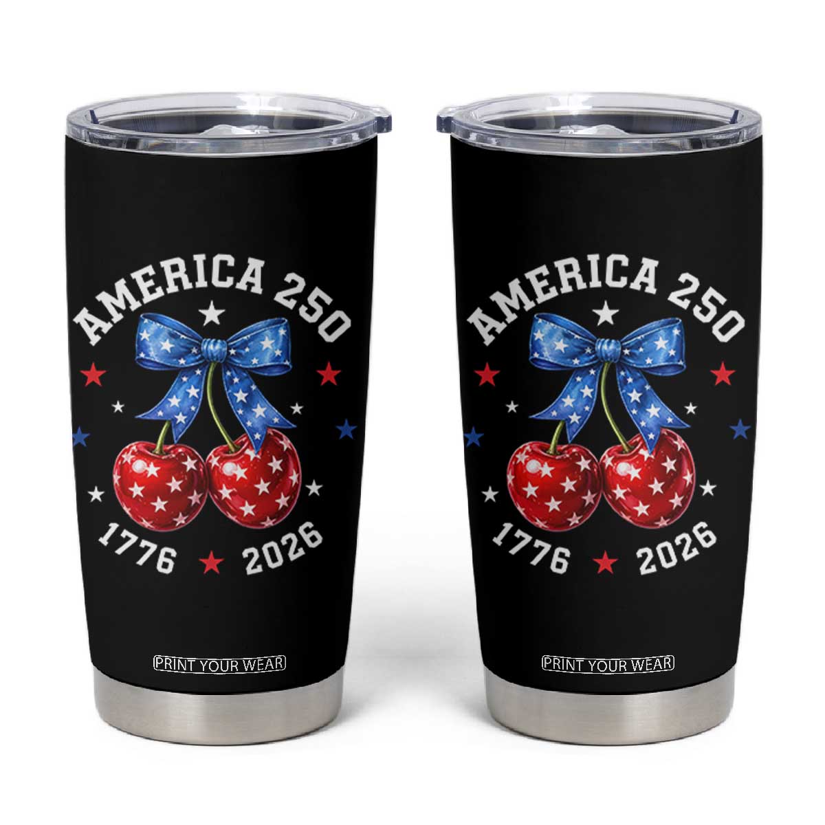250 Anniversary USA Tumbler Cup Cherry Coquette Bow 4th Of July 1776 2026 250th Birthday TS10 Black Print Your Wear