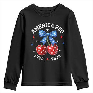 250 Anniversary USA Youth Sweatshirt Cherry Coquette Bow 4th Of July 1776 2026 250th Birthday TS10 Black Print Your Wear