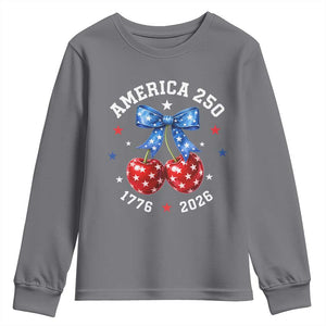 250 Anniversary USA Youth Sweatshirt Cherry Coquette Bow 4th Of July 1776 2026 250th Birthday TS10 Charcoal Print Your Wear