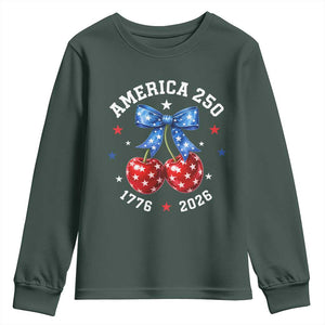 250 Anniversary USA Youth Sweatshirt Cherry Coquette Bow 4th Of July 1776 2026 250th Birthday TS10 Dark Forest Green Print Your Wear