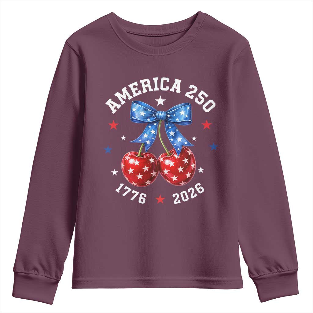250 Anniversary USA Youth Sweatshirt Cherry Coquette Bow 4th Of July 1776 2026 250th Birthday TS10 Maroon Print Your Wear