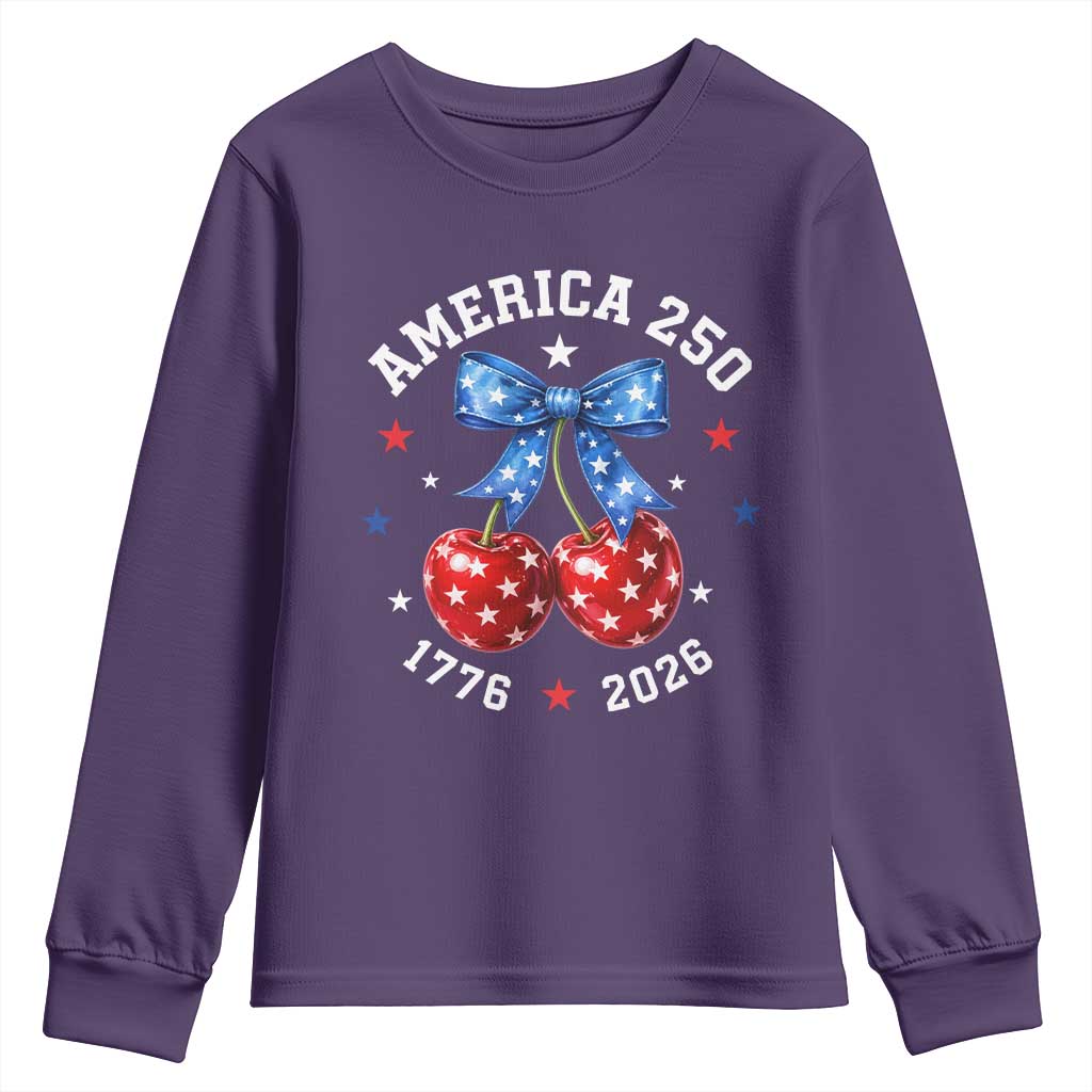 250 Anniversary USA Youth Sweatshirt Cherry Coquette Bow 4th Of July 1776 2026 250th Birthday TS10 Purple Print Your Wear