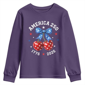 250 Anniversary USA Youth Sweatshirt Cherry Coquette Bow 4th Of July 1776 2026 250th Birthday TS10 Purple Print Your Wear