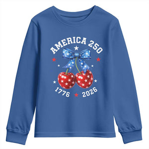 250 Anniversary USA Youth Sweatshirt Cherry Coquette Bow 4th Of July 1776 2026 250th Birthday TS10 Royal Blue Print Your Wear