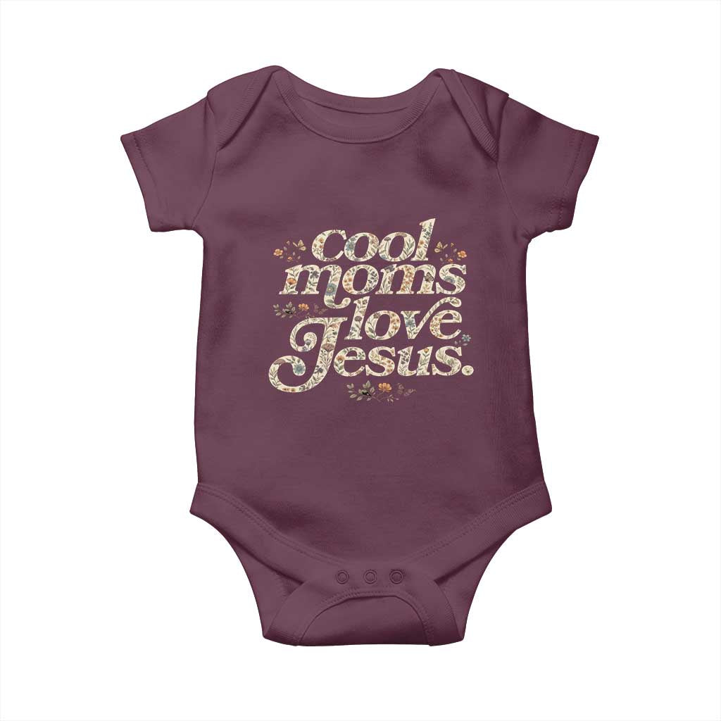 Cool Moms Love Jesus Baby Onesie Vintage Floral Boho Wildflower Christian Mama Mothers Day TS10 Maroon Print Your Wear
