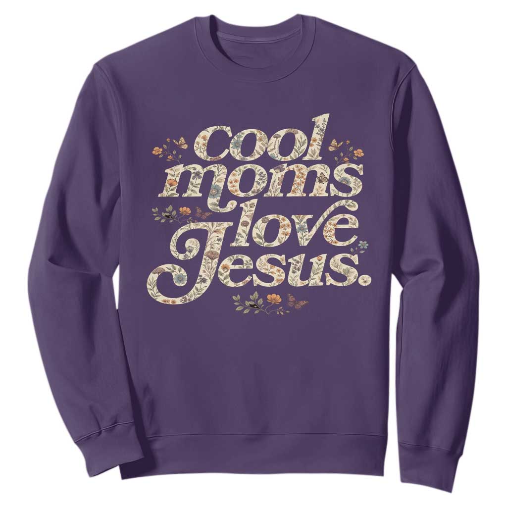 Cool Moms Love Jesus Sweatshirt Vintage Floral Boho Wildflower Christian Mama Mothers Day TS10 Purple Print Your Wear