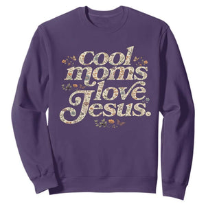 Cool Moms Love Jesus Sweatshirt Vintage Floral Boho Wildflower Christian Mama Mothers Day TS10 Purple Print Your Wear