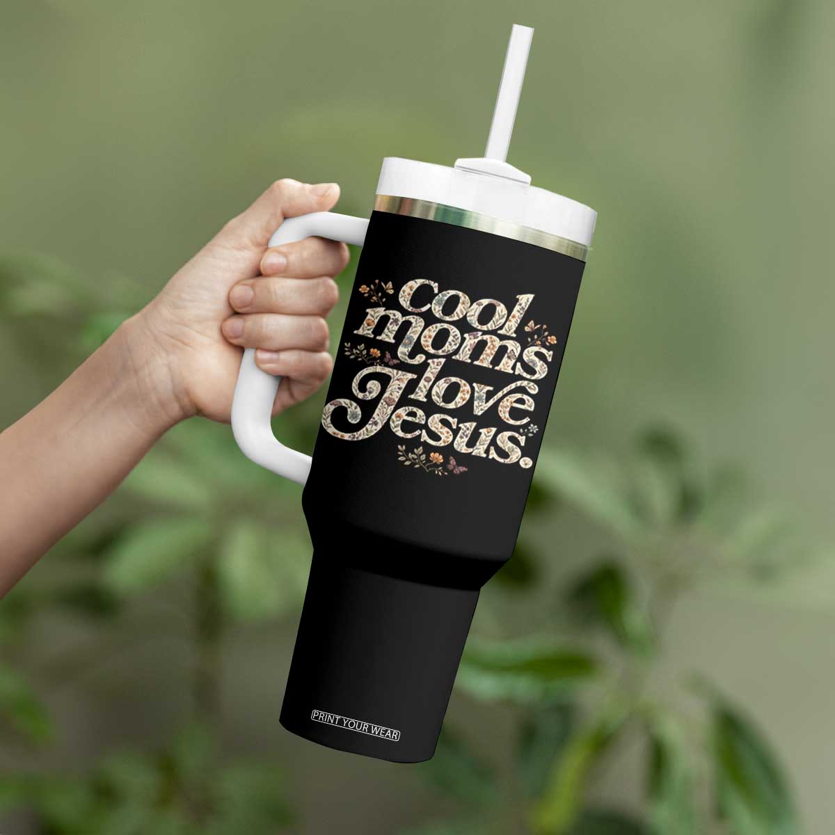 Cool Moms Love Jesus Tumbler With Handle Vintage Floral Boho Wildflower Christian Mama Mothers Day TS10 Print Your Wear