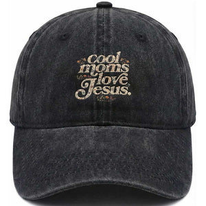 Cool Moms Love Jesus Washed Cotton Baseball Cap Vintage Floral Boho Wildflower Christian Mama Mothers Day TS10 Print Your Wear