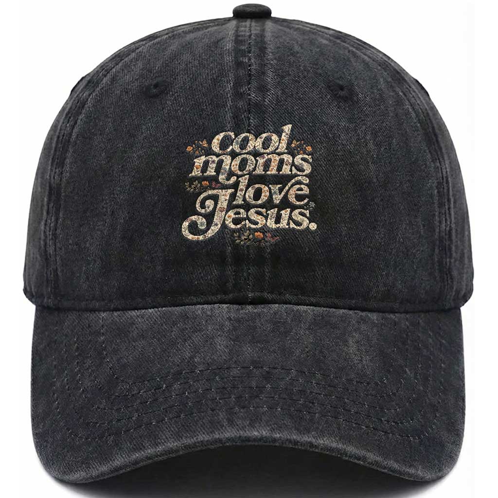 Cool Moms Love Jesus Washed Cotton Baseball Cap Vintage Floral Boho Wildflower Christian Mama Mothers Day TS10 Print Your Wear