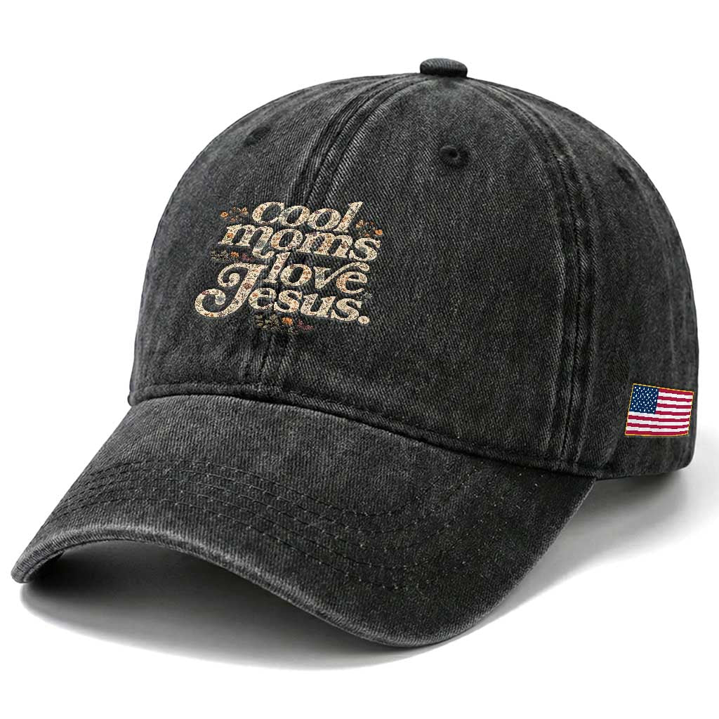 Cool Moms Love Jesus Washed Cotton Baseball Cap Vintage Floral Boho Wildflower Christian Mama Mothers Day TS10 Print Your Wear