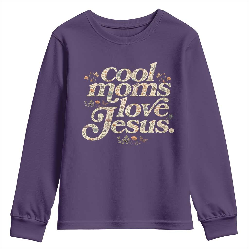 Cool Moms Love Jesus Youth Sweatshirt Vintage Floral Boho Wildflower Christian Mama Mothers Day TS10 Purple Print Your Wear