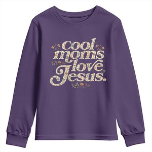 Cool Moms Love Jesus Youth Sweatshirt Vintage Floral Boho Wildflower Christian Mama Mothers Day TS10 Purple Print Your Wear